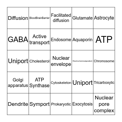 Cell Biology, Neurons and Neuroglia Bingo Card