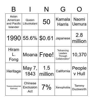 AAPI BINGO Card