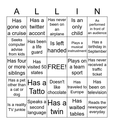 WW Get to Know you Bingo Card