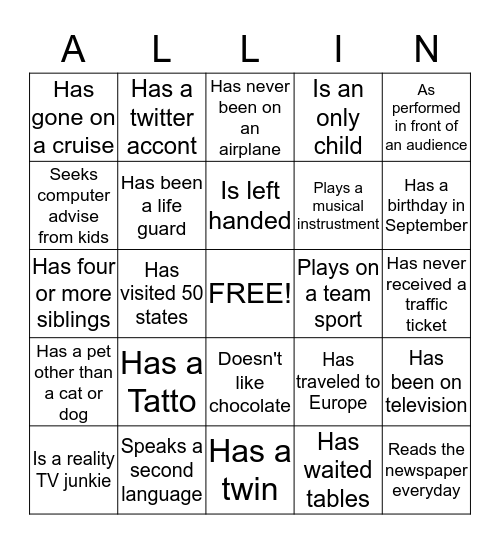 WW Get to Know you Bingo Card