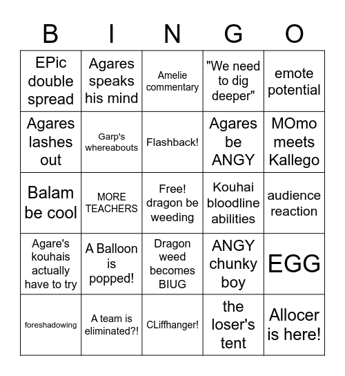 Agares Bingo Card