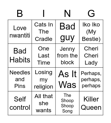 Musikkbingo Card