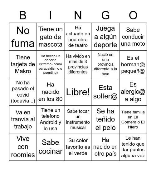 Encuentra a alguien que----- Bingo Card