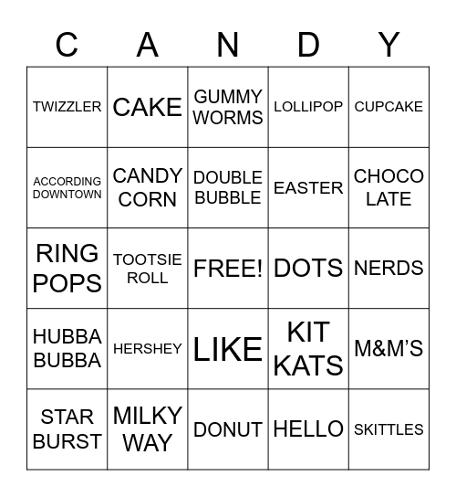 Candy! Bingo Card