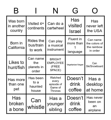 BRIGHT DAY 2022 Bingo Card