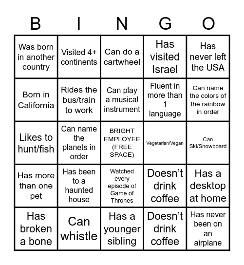 BRIGHT DAY 2022 Bingo Card