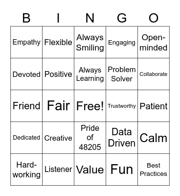 Adjectives of Osborn Teachers Bingo Card