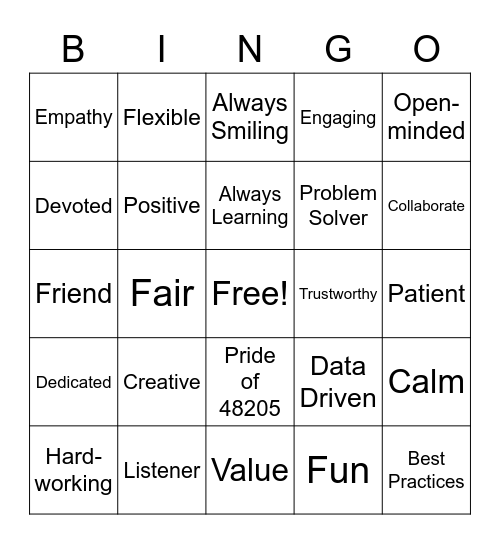 Adjectives of Osborn Teachers Bingo Card