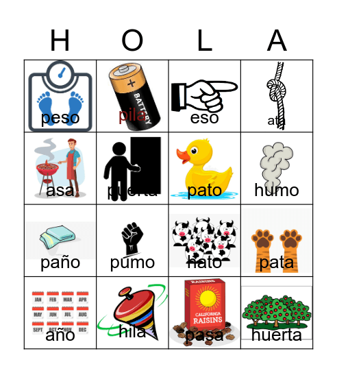 Initial /p/ (Spanish) Bingo Card