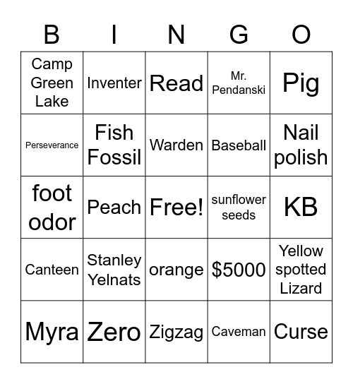 Holes Bingo Card