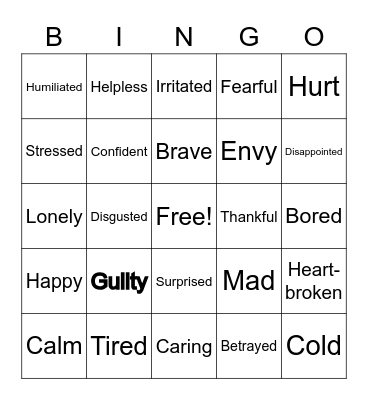 Emotions Charades / Bingo Card