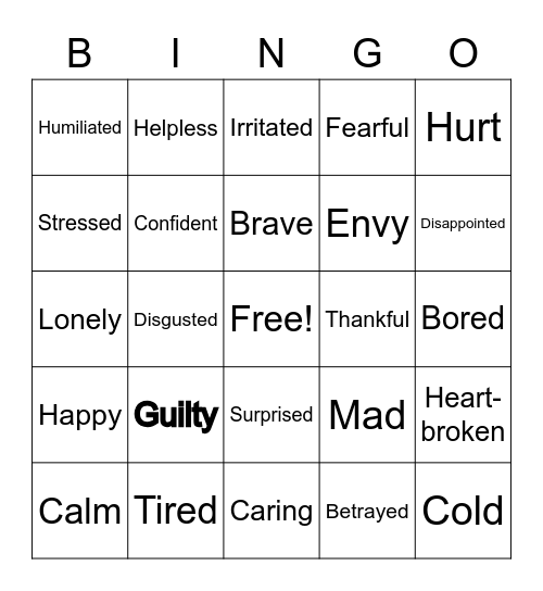 Emotions Charades / Bingo Card