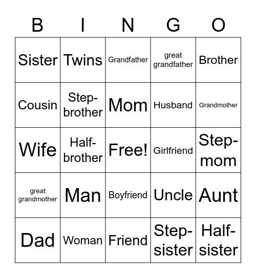 Family ASL Bingo Card