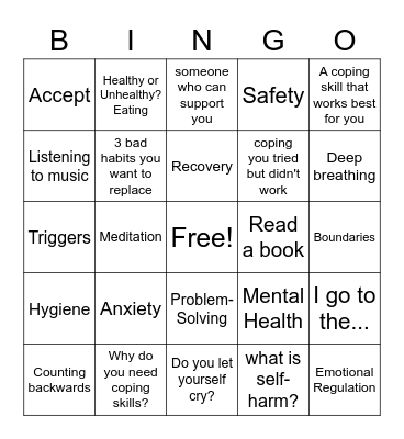 Coping Bingo Card