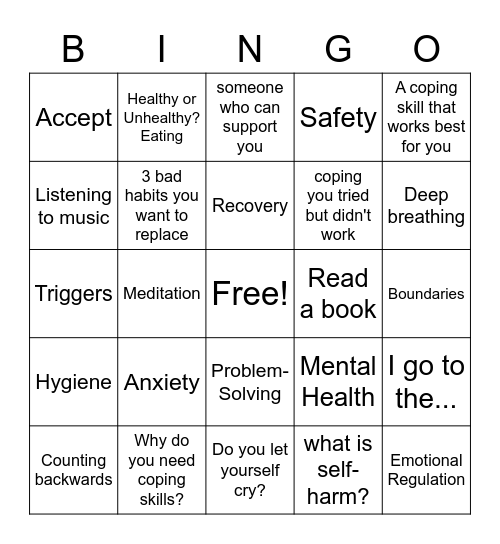 Coping Bingo Card