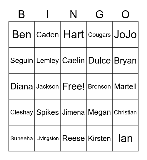 Seguin Cougars! Bingo Card