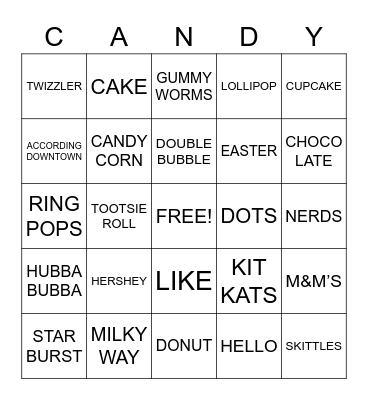 Candy & Dessert Bingo Card