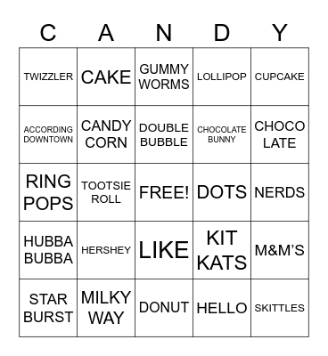 Candy & Dessert Bingo Card