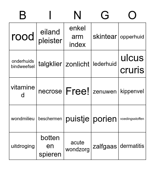 de huid Bingo Card