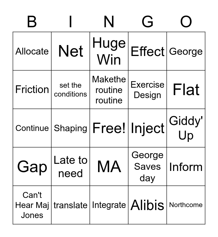 Shift Change Bingo Card