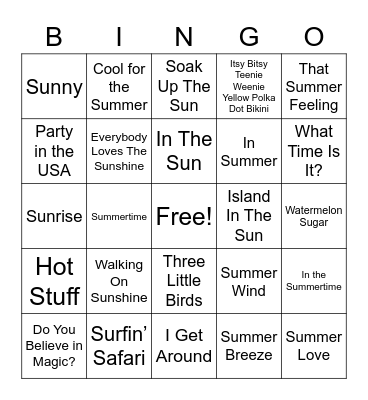 Music Bingo Card