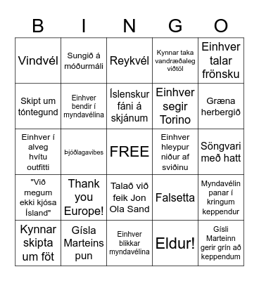 Eurovision bingó Bingo Card