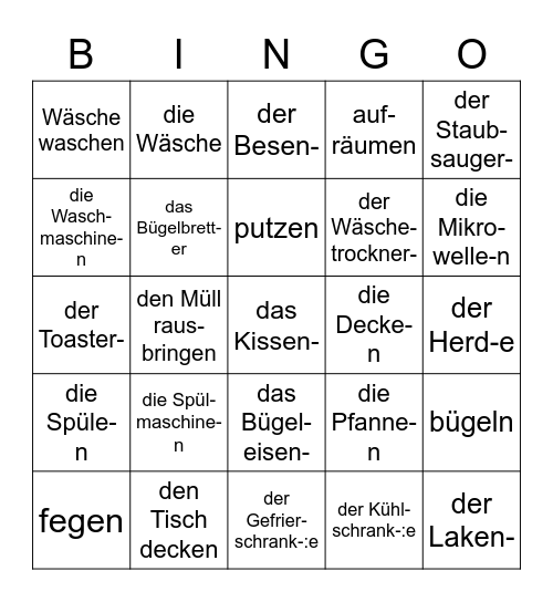 die Haushalt (m22b) Bingo Card