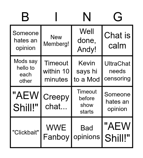WrestleTalk Podcast Bingo Card