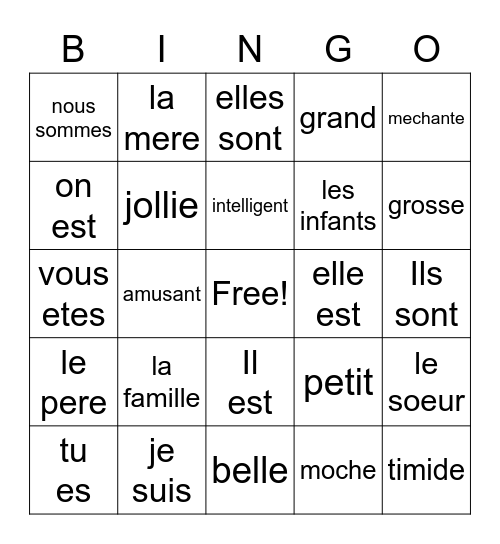 french bingo Card