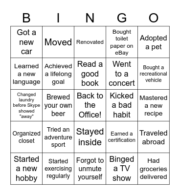 Welcome Back! Bingo Card