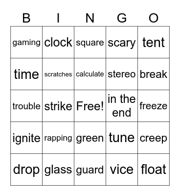 Rhyming Bingo Card