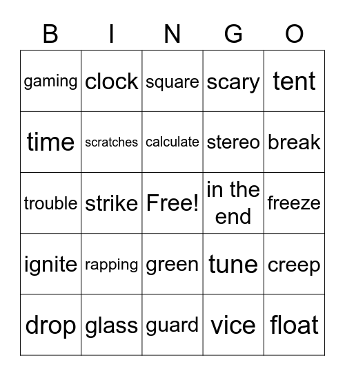 Rhyming Bingo Card