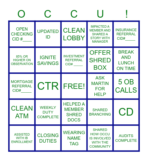 ER ENRICHING BINGO Card