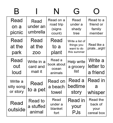 K-5th           Summer Library Bingo Challenge Bingo Card