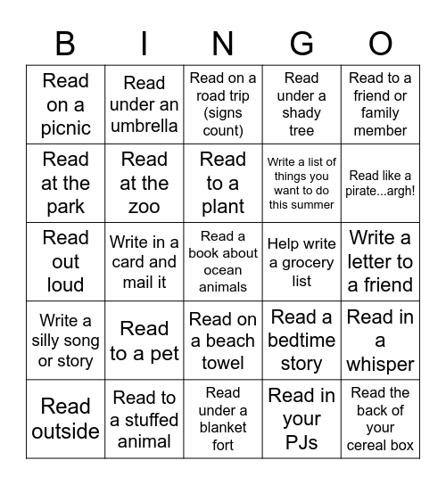 K-5th           Summer Library Bingo Challenge Bingo Card