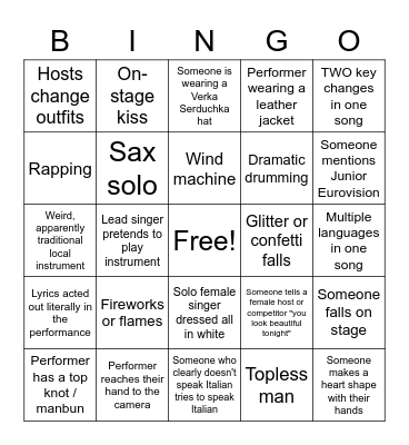 Eurovision Bingo - 2022 Bingo Card