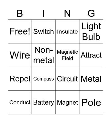 Vocabulary Bingo Card