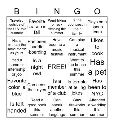 Find Someone in Our Class Who... Bingo Card