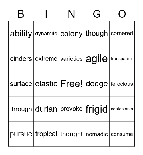 Read Naturally 4 Bingo Card