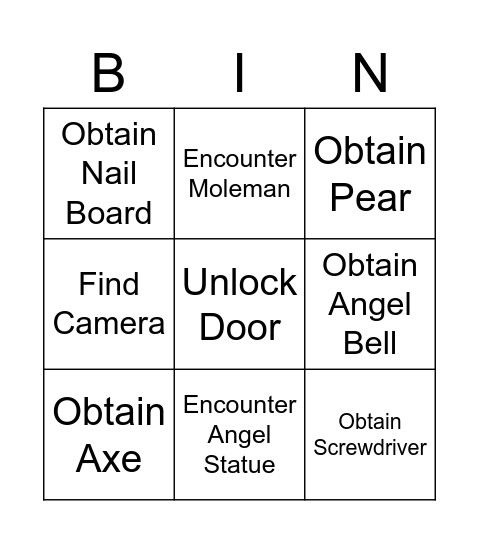 Backrooms Bingo Card