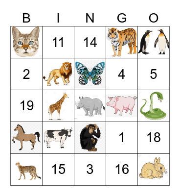 Animal Bingo Card