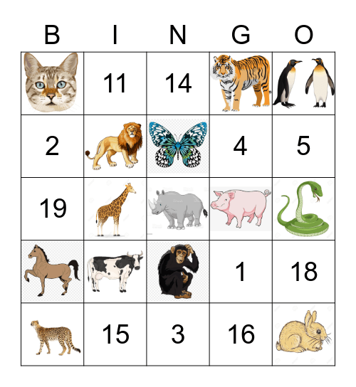 Animal Bingo Card
