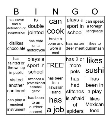 Find Someone Who Bingo Card