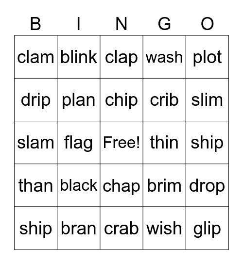 Blends/Digraphs Review Bingo Card