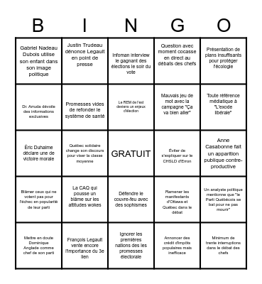 Élection provinciale du Québec 2022 Bingo Card
