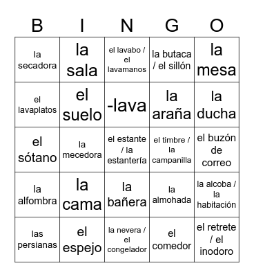 La casa y los muebles Bingo Card