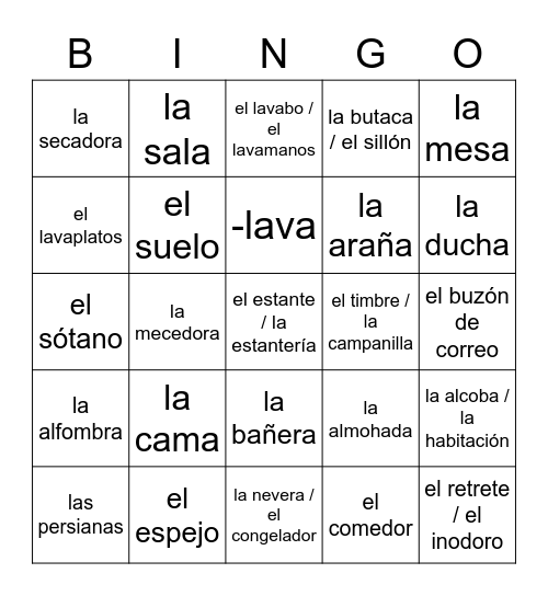 La casa y los muebles Bingo Card