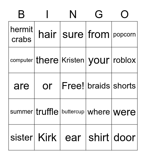 Untitled Bingo Card