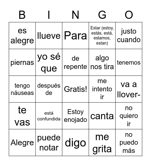 Escape Cubano Repaso Bingo Card