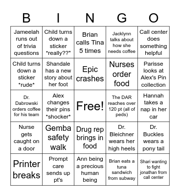 Pediatrics Bingo Card